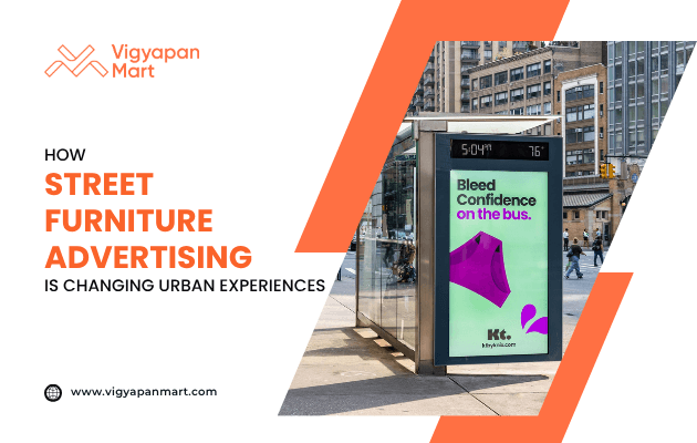 Street furniture advertising at a city bus stop with digital billboard showing Kittylink period underwear ad and slogan 'Bleed Confidence on the bus,' shared by Vigyapan Mart.