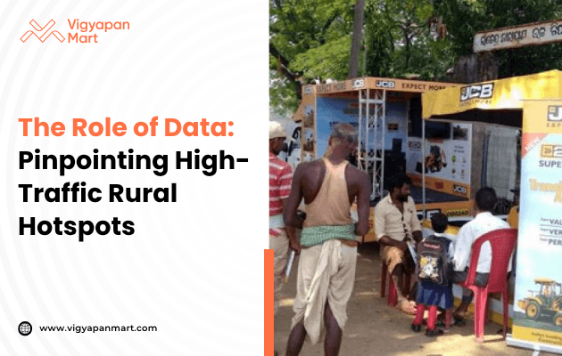 Data-driven rural billboard campaign poster displaying the text ‘The Role of Data: Pinpointing High-Traffic Rural Hotspots,’ with a map overlay marking key transit routes and population clusters, illustrating how analytics are used to select optimal outdoor ad locations in rural areas.