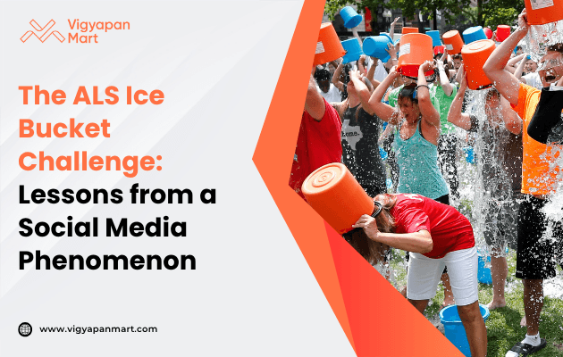 People pouring ice water over themselves in a viral awareness campaign, with the prominent text ‘The ALS Ice Bucket Challenge: Lessons from a Social Media Phenomenon’ highlighting how a simple act sparked global participation and fundraising.