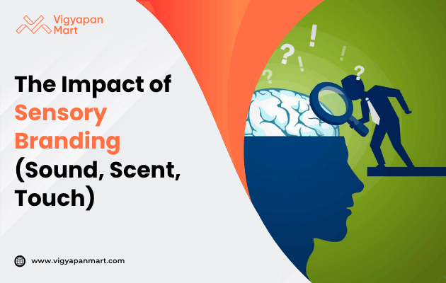 A visual representation of the impact of sensory branding, focusing on sound, scent, and touch. The image features a diagram illustrating how these sensory elements influence consumer perception and brand experience. It emphasizes the importance of engaging multiple senses to create memorable and emotional connections with a brand.