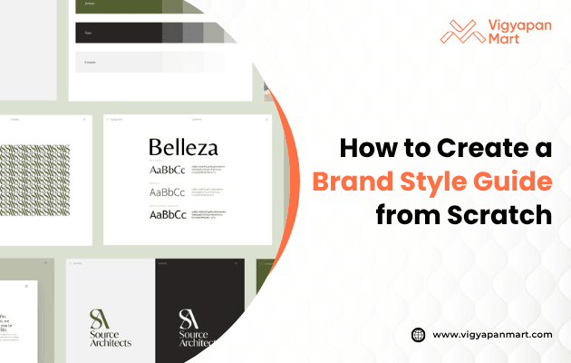 Image titled 'How to Create a Brand Style Guide from Scratch' showcasing a visual guide with sections on logo usage, color palette, typography, and tone of voice, designed to help businesses establish consistent branding.