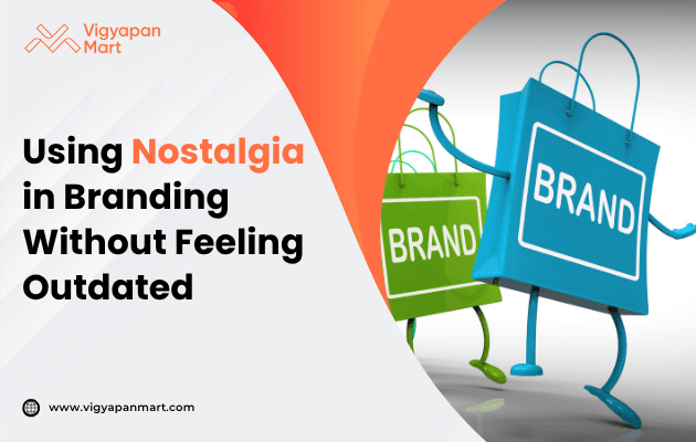Image titled 'Using Nostalgia in Branding Without Feeling Outdated' featuring a modern brand identity with retro elements, showcasing how to blend vintage aesthetics with contemporary design for timeless appeal.