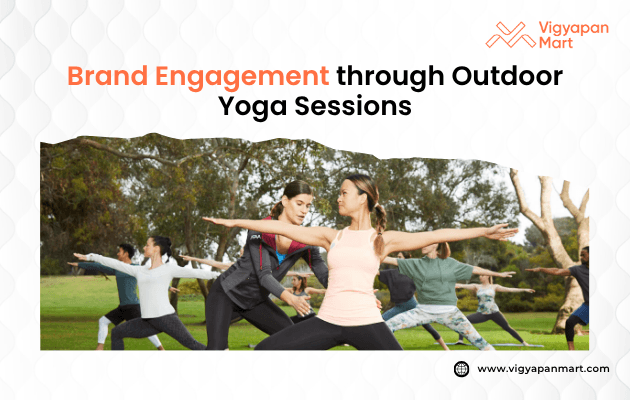 Outdoor yoga session with diverse participants practicing poses on a grassy field. Trees in the background, conveying relaxation and focus.