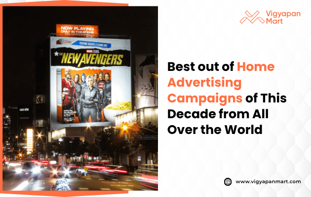 Outdoor billboard in an urban setting shows two people joyfully embracing. Text highlights digital billboards' impact on advertising in India.