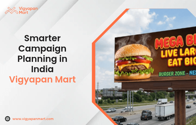 Billboard on an Indian city road with location pins and audience heatmap showing location intelligence in billboard advertising