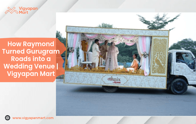 Ethnix by Raymond Mandap on Wheels: decorated wedding mandap on a moving truck with live ceremony on a Gurugram road
