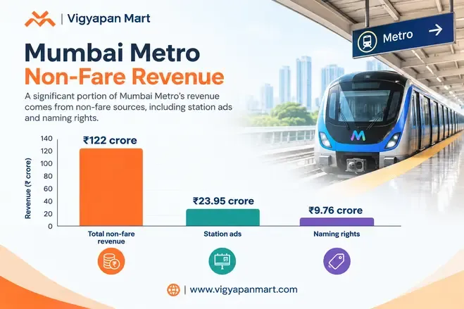 Metro station co-branding lets a brand add its name to a metro station, with branding across entry points, concourses, and platforms. | Vigyapan Mart