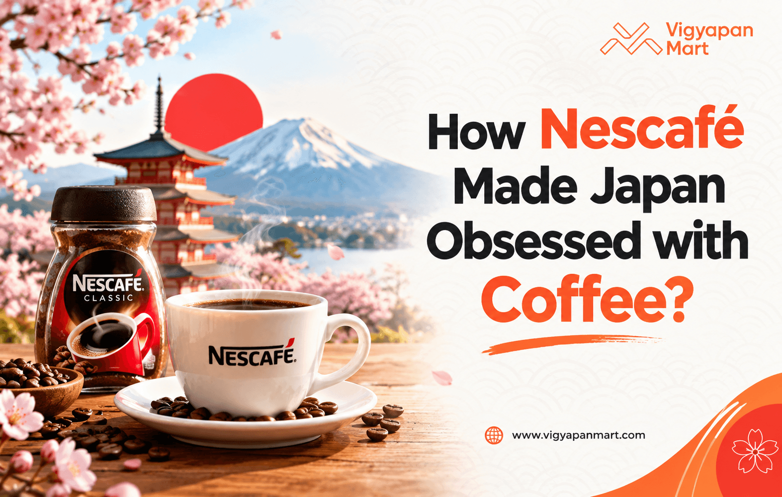 Nescafé coffee cup with Japanese tea culture elements symbolizing Japan's shift from tea to coffee