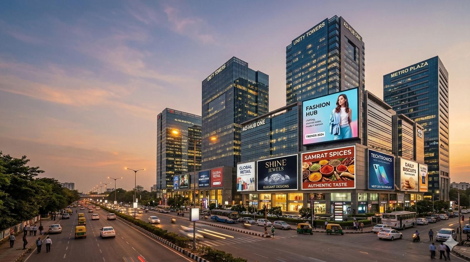 Premium billboard location near a commercial shopping district.
