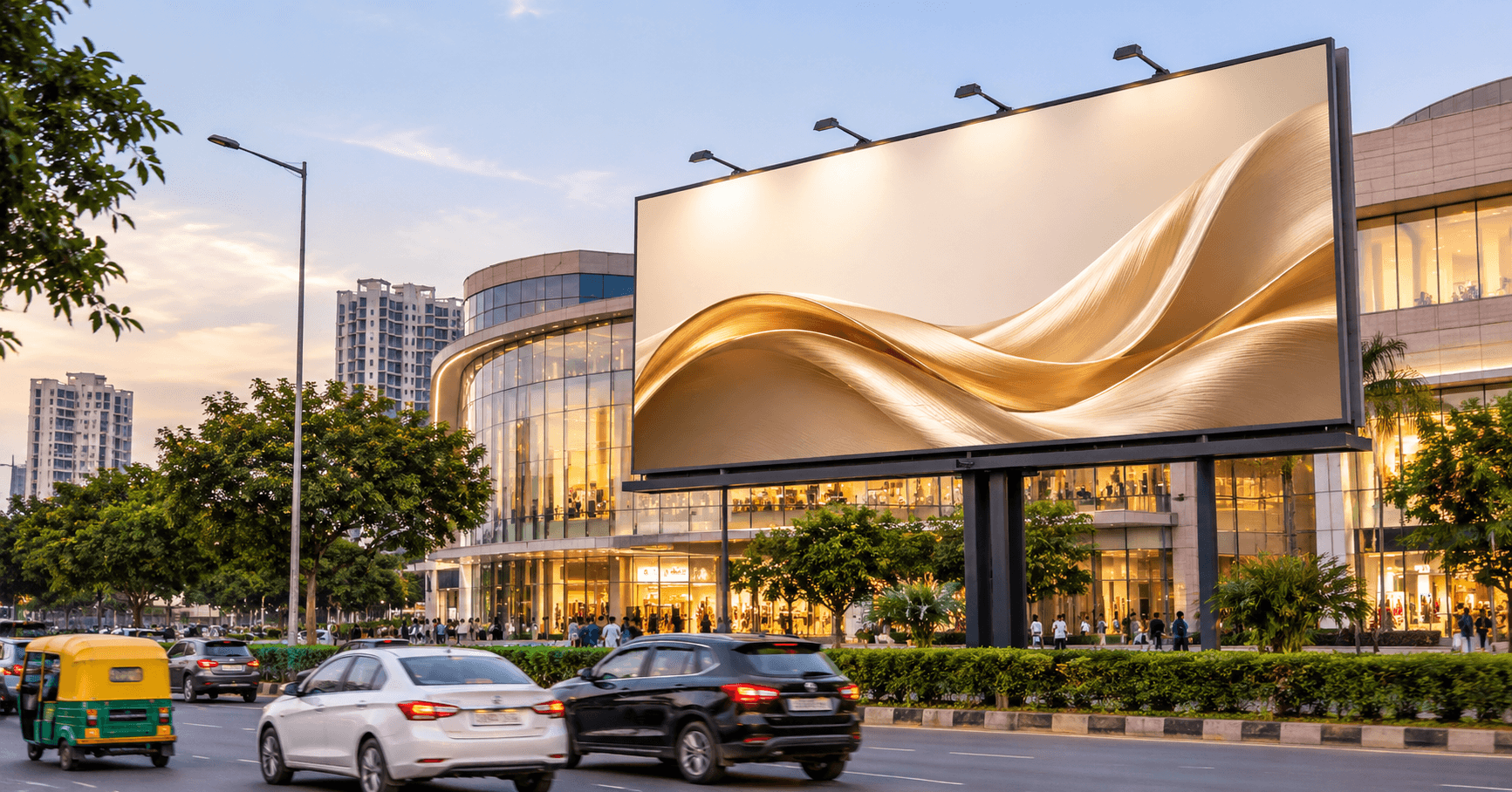 Luxury brand billboard displayed near a premium shopping destination.