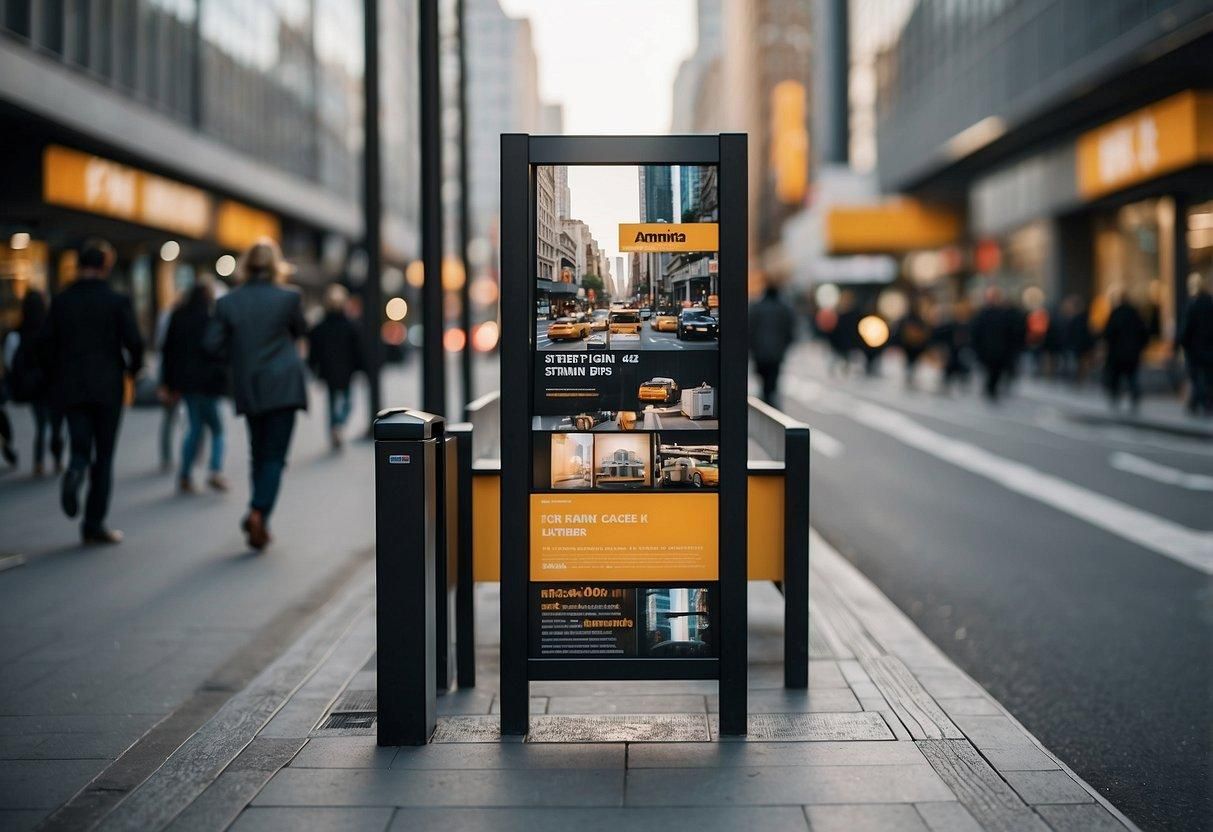 Street Furniture Advertising campaign with branded bus shelters, benches, and digital displays in a high-footfall city area