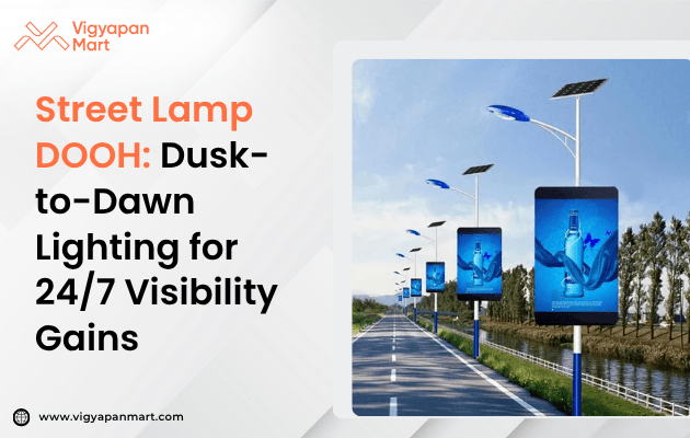 Street lamp DOOH digital advertising screen illuminated at night on a busy urban road